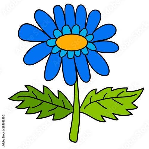 Colorful fantasy doodle cartoon flower isolated on white background. Vector illustration.  