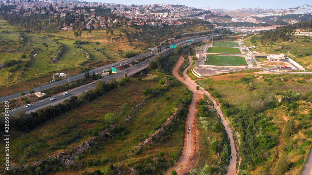 North Jerusalem traffic roads Aerial view