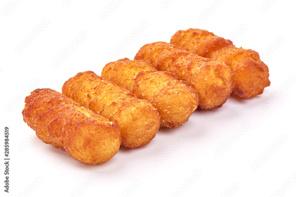 Traditional fried Spanish croquettes, isolated on white background Traditional fried Spanish croquettes, isolated on white background