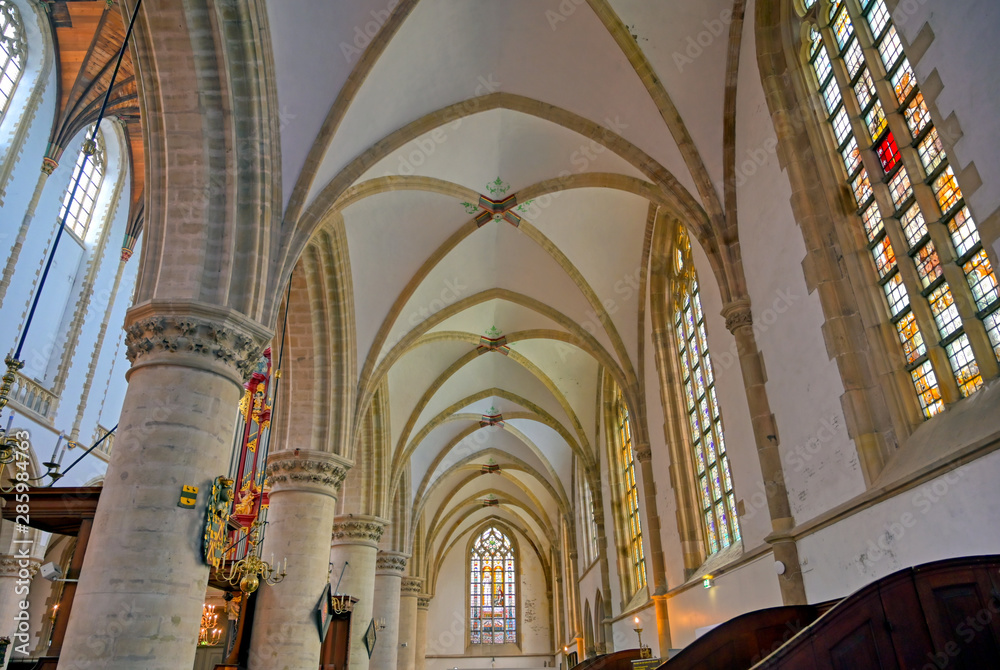 Haarlem, Netherlands - April 30, 2019 - The interior of the St. Bavo Church in the Dutch city of Haarlem, the Netherlands.