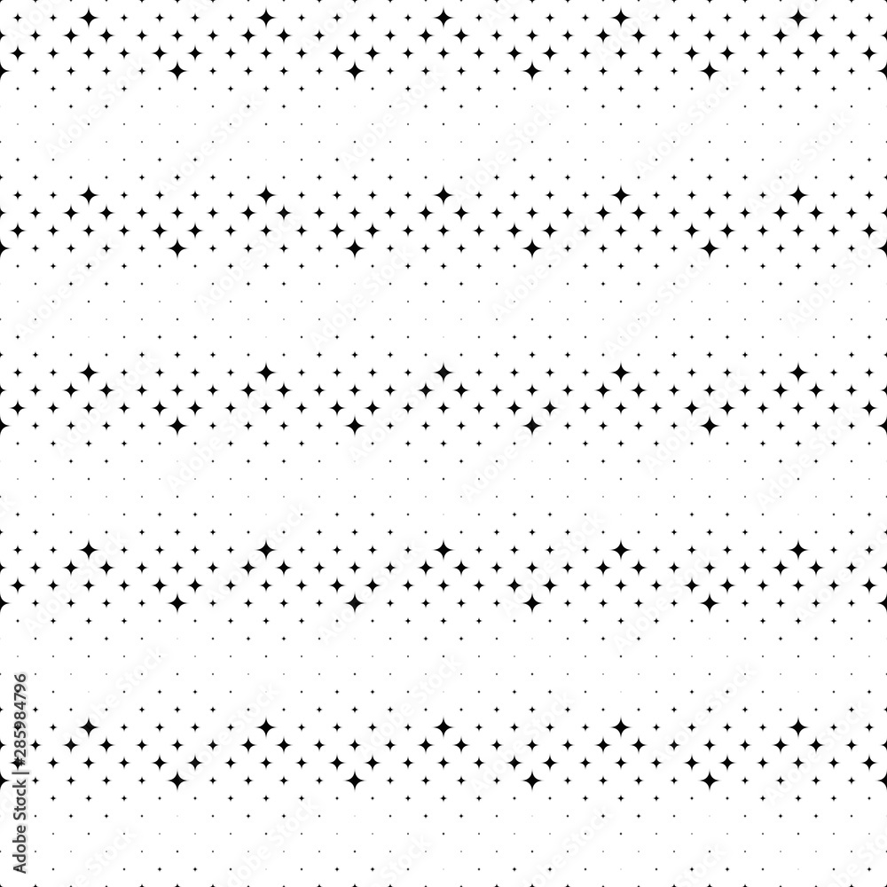 Monochrome seamless star pattern background - abstract vector design from curved stars
