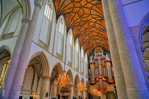 Haarlem, Netherlands - April 30, 2019 - The interior of the St. Bavo Church in the Dutch city of Haarlem, the Netherlands.