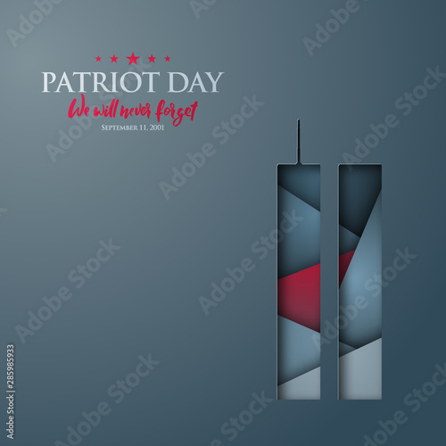 Patriot Day abstract vector banner with World Trade Center silhouette. 11th september Remembrance day design.