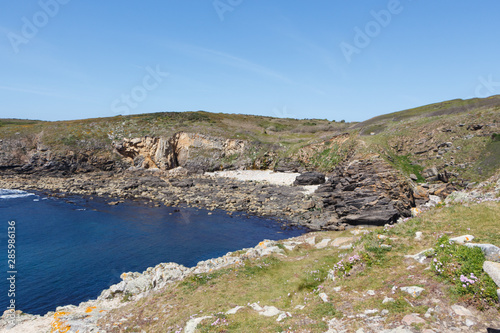 Coast in Brittany at low tide during a sunny day