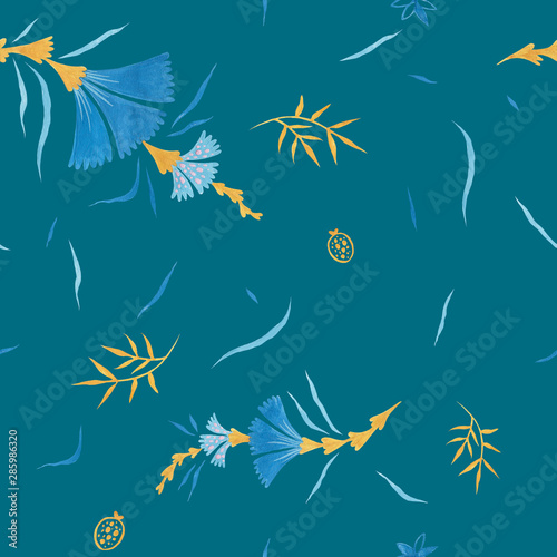 Infinity color modern illustration plate decoration. Tea rose and clematis natural petals. Varicolored feminine fabric design. Renaissance flower art. Floral seamless pattern for Mediterranean decor