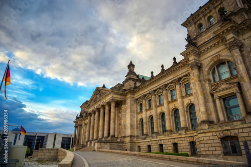 The Reichstag building located in Berlin, Germany which houses the German parliament, the Bundestag.