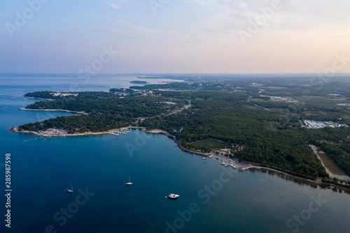Sunrise over the coast of Istria  Croatia. The view from the top. Copy space.
