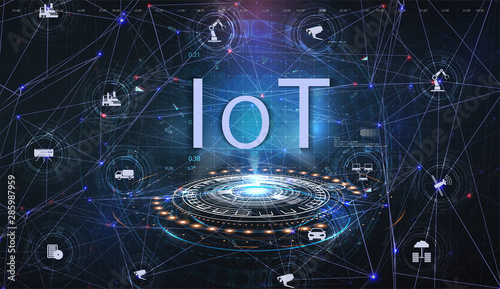 Internet of things (IoT) and networking concept for connected devices. Global world telecommunication network connected around planet Earth. Wireless connections of information technology. Vector