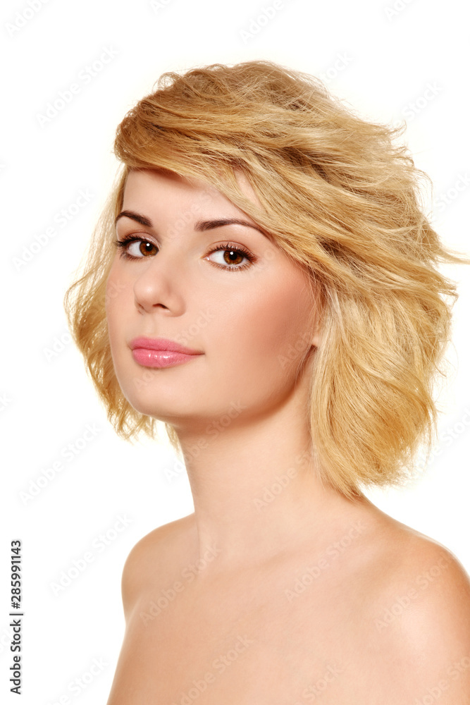 Portrait of young beautiful blonde woman with clear makeup, copy space Portrait of young beautiful blonde woman with clear makeup, copy space