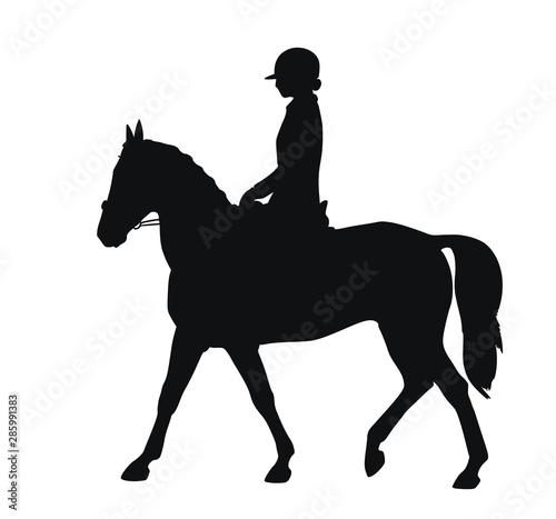 Silhouette of a young athlete performs on a sports pony