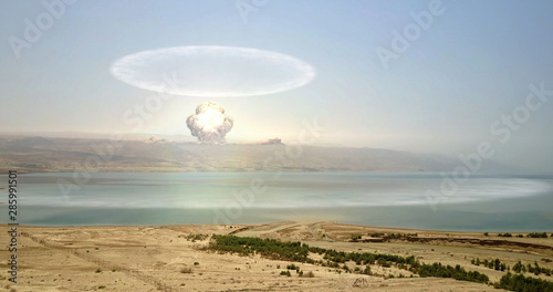 Nuclear Atom Explosion Over The Mountians Desert And sea