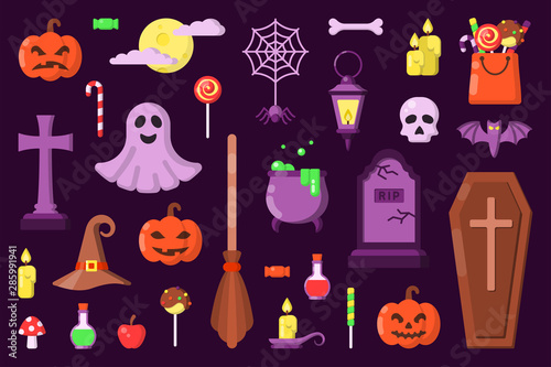Halloween icons set in flat style