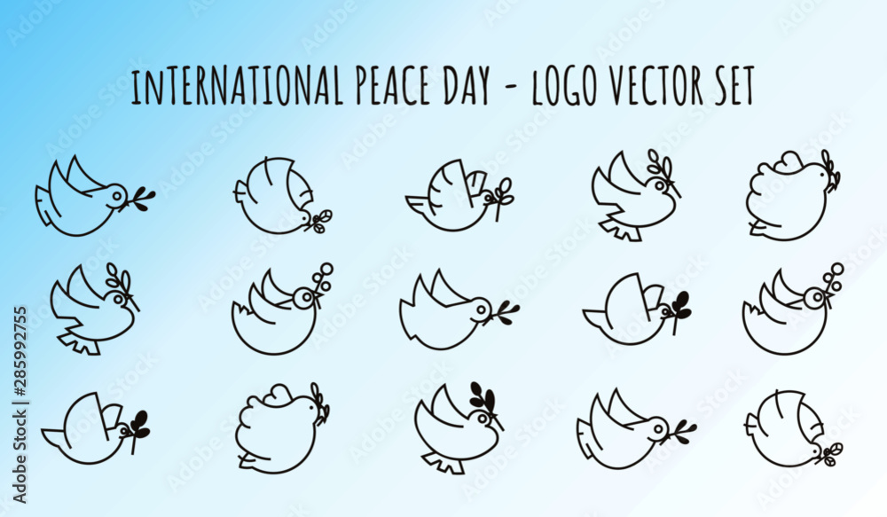 International Peace day Vector set of Peace Doves Logo concept