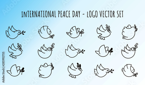 International Peace day Vector set of Peace Doves Logo concept