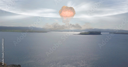 Nuclear Atom Bomb Over The Mountains Illustration
