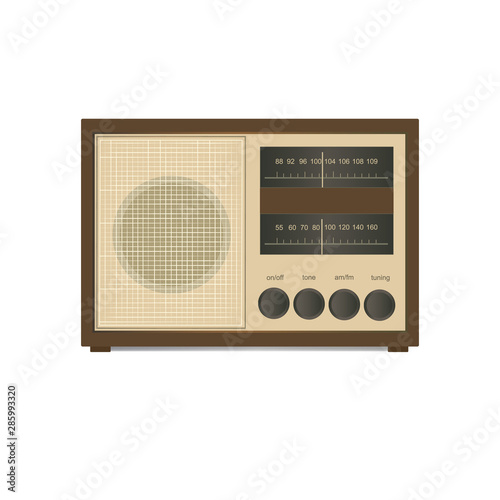 Retro radio. Realistic illustration of an old vintage radio receiver of the last century. Isolated on white background, Vector stock image