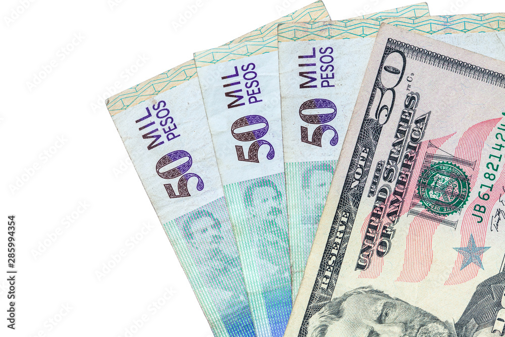 Exchange rate between US dollar and Colombian peso in 2019. More than 3000 pesos each dollar Exchange rate between US dollar and Colombian peso in 2019. More than 3000 pesos each dollar