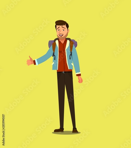 Hitchhiking road travel concept. Vector illustration