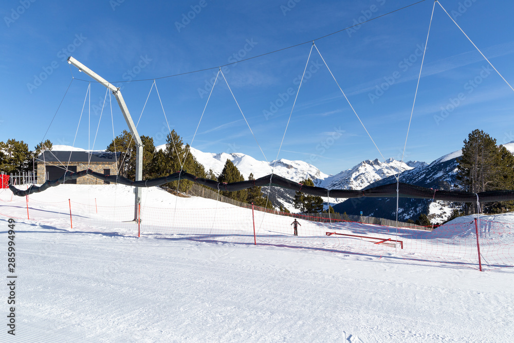 Safety net fencing on the ski slope.
