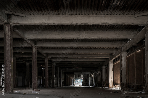 Interior view of abandoned factory warehouse in Detroit  Michigan