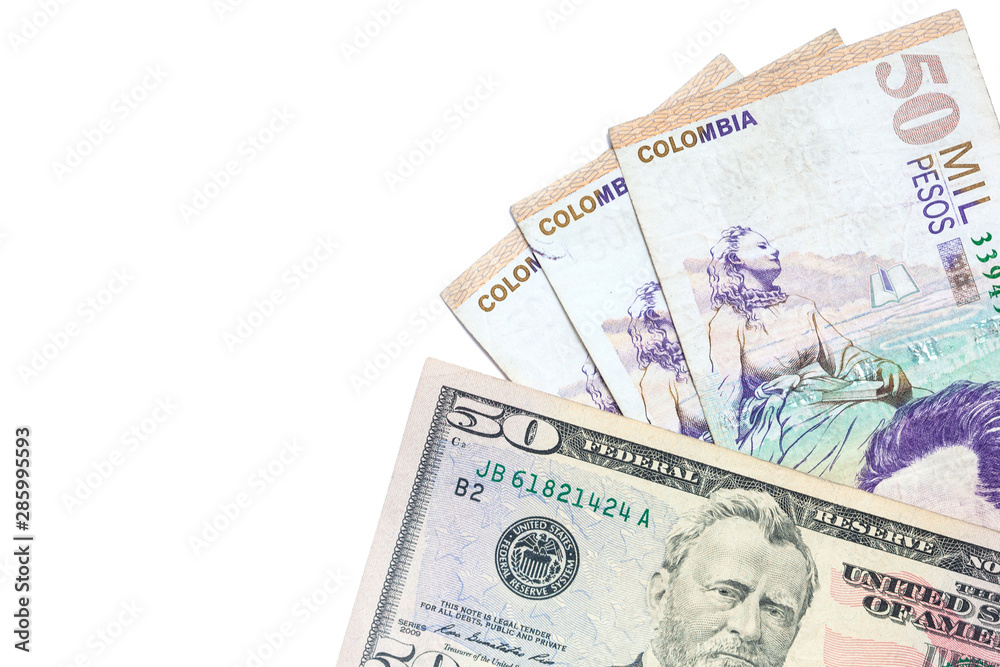 Exchange rate between US dollar and Colombian peso in 2019. More than 3000 pesos each dollar Exchange rate between US dollar and Colombian peso in 2019. More than 3000 pesos each dollar