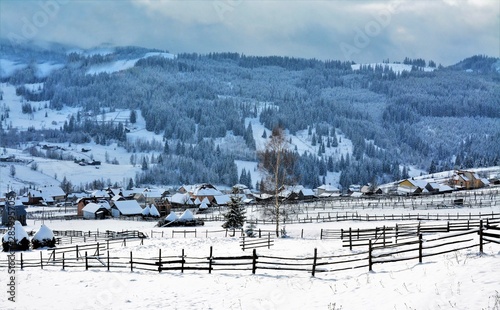 winter landscape in the Mestecanis village Suceava photo