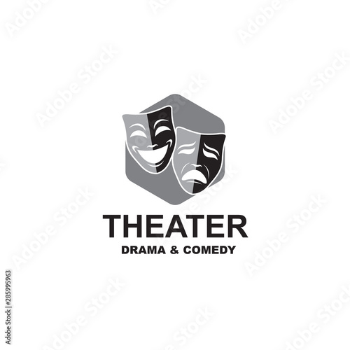 icon of comedy and tragedy theatrical masks isolated on white background