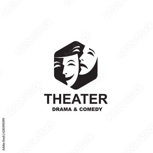 icon of comedy and tragedy theatrical masks isolated on white background