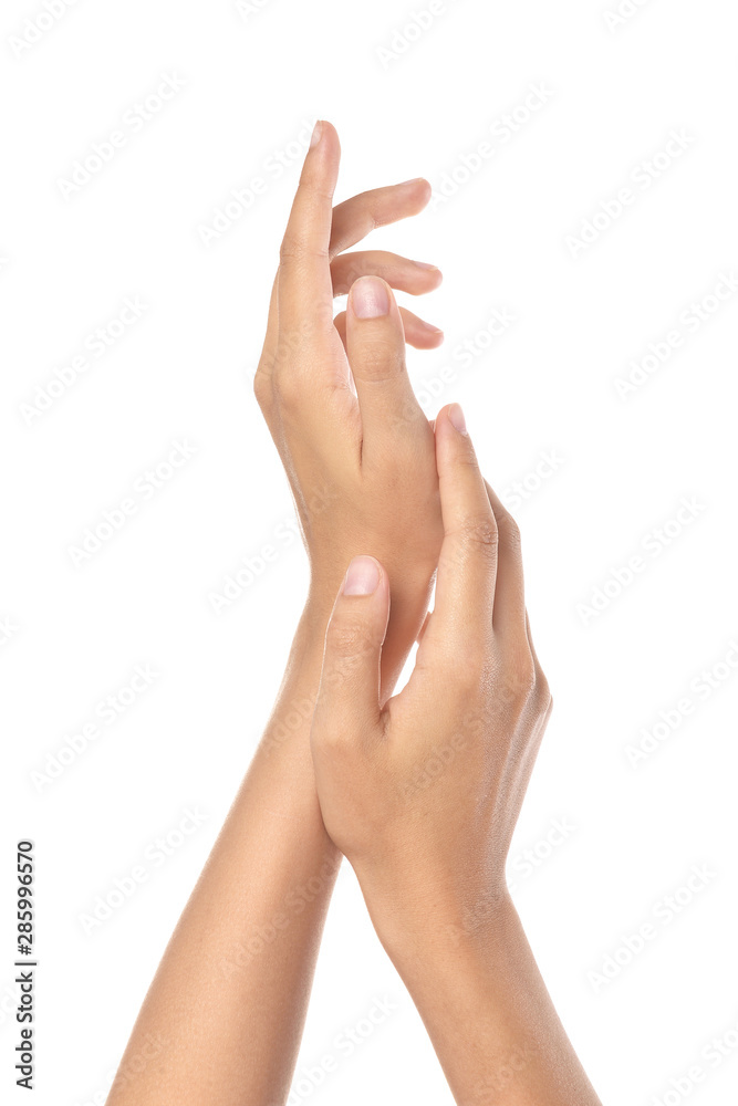 Beautiful female hands on white background Beautiful female hands on white background