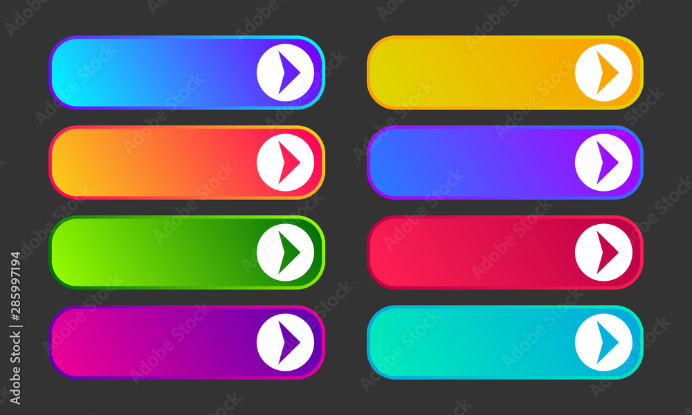 Set of eight modern gradient buttons with arrows Set of eight modern gradient buttons with arrows