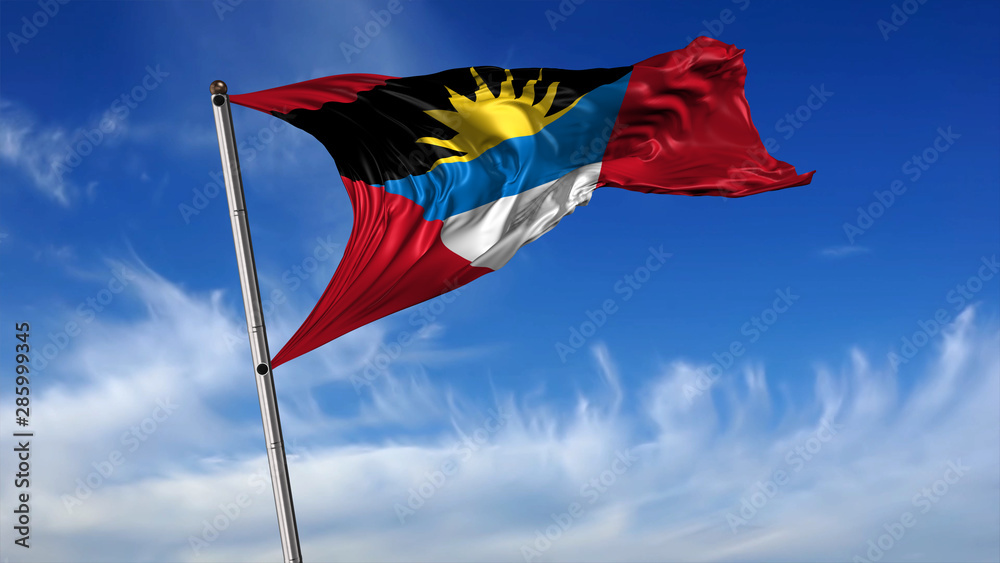 Flag of antigua and Barbuda with sky and Clouds in the background Flag of antigua and Barbuda with sky and Clouds in the background