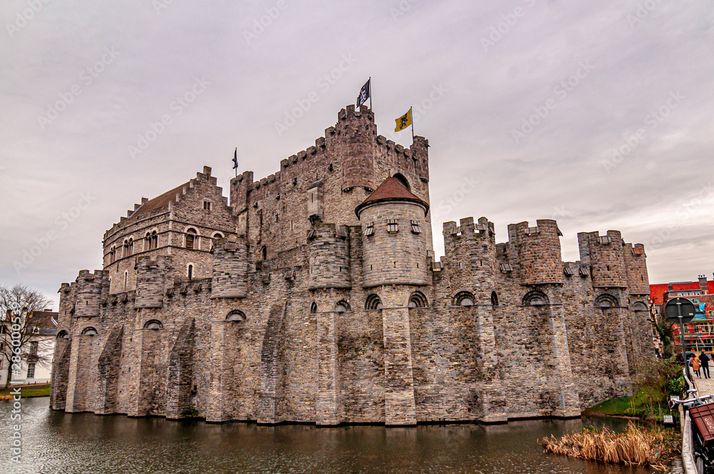 The medieval castle Gravensteen (Castle of the Counts) from year 1180 in Ghent, Belgium The medieval castle Gravensteen (Castle of the Counts) from year 1180 in Ghent, Belgium