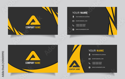 Orange and black dark modern creative business card and name card,horizontal simple clean template - Vector