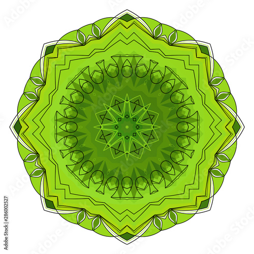 Green eight-pointed mandala. There is an option in the vector.