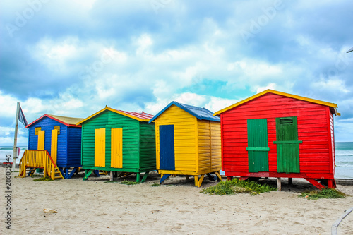 Colorful changing rooms in St James beach Cape Town © shams Faraz Amir