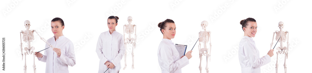 Doctor with skeleton on white Doctor with skeleton on white