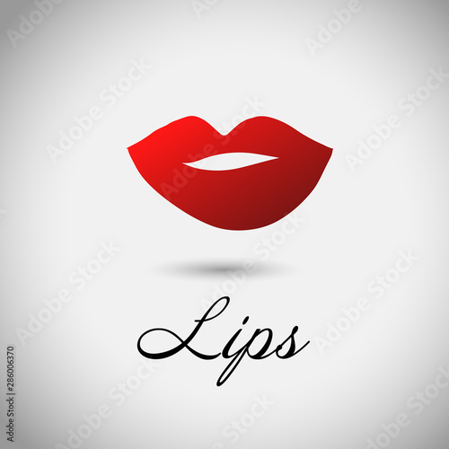 Red lips, sexy woman's kiss with birthmark, flat style, vector illustration. Beauty logo. Element design lips