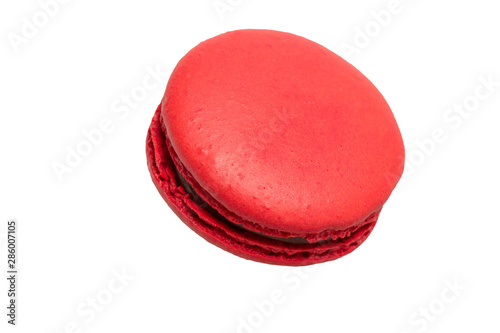 Colorful red macaroons isolated on white background.