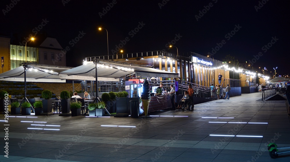 Fototapeta premium The promenade at the bank of river in night