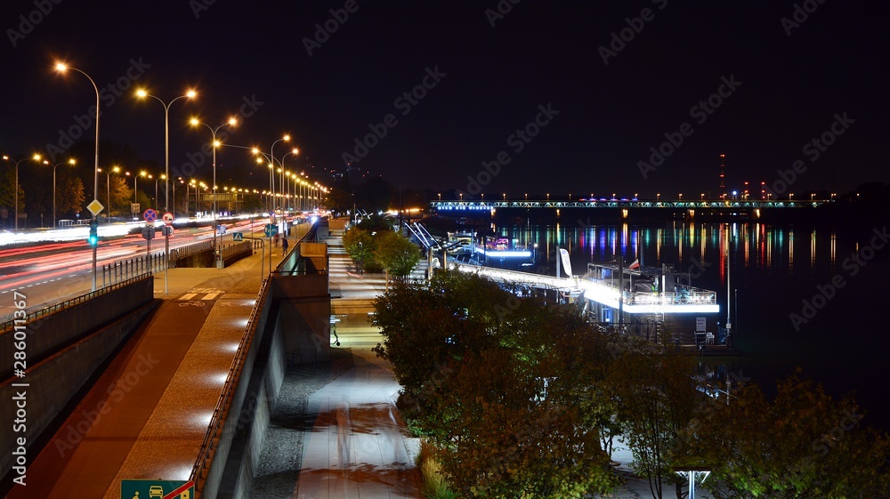 The promenade at the bank of river in night