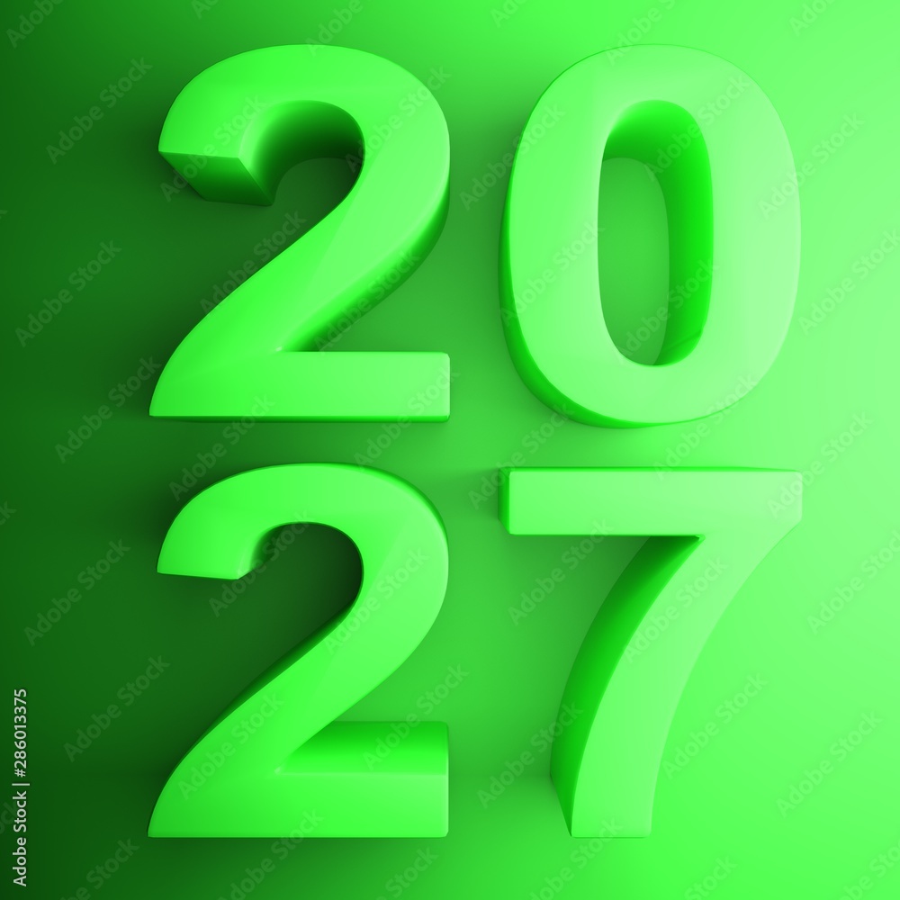 2027 green square icon - 3D rendering illustration 2027 green square icon - 3D rendering illustration