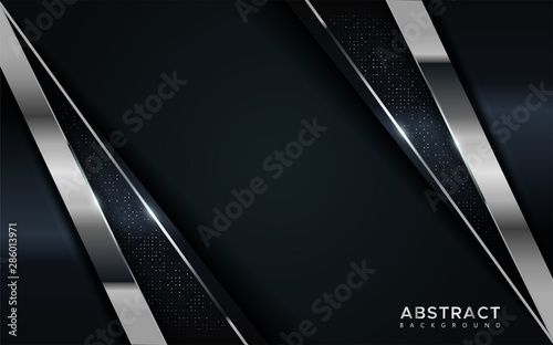 Realistic navy blue combine with silver and black line textured overlap layer background photo