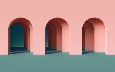 Papier peint photo Couloir et Hall Arche minimaliste rose abstraite en couches  © wacomka