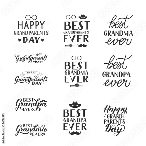 Set of Grandparents Day hand lettering isolated on white. 11 easy to edit vector elements of design for greeting cards, banner, typography poster, postcard, sticker, t-shirt, mug, etc.