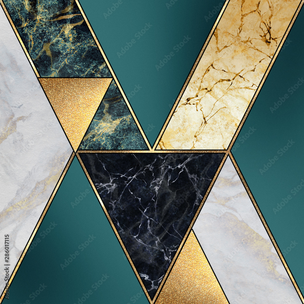 Fototapeta abstract art deco background, modern mosaic inlay, creative texture of marble, green and gold, artistic painted marbling, artificial stone, marbled tile surface, minimal fashion marbling illustration