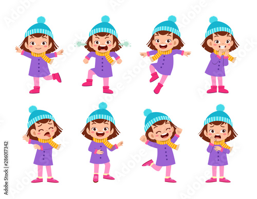 kid expressions wear autumn winter clothing vector