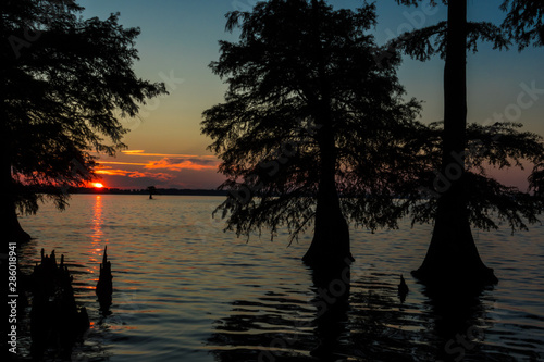Sunset on Reelfoot Lake in Reelfoot Lake State Park in Tennessee.