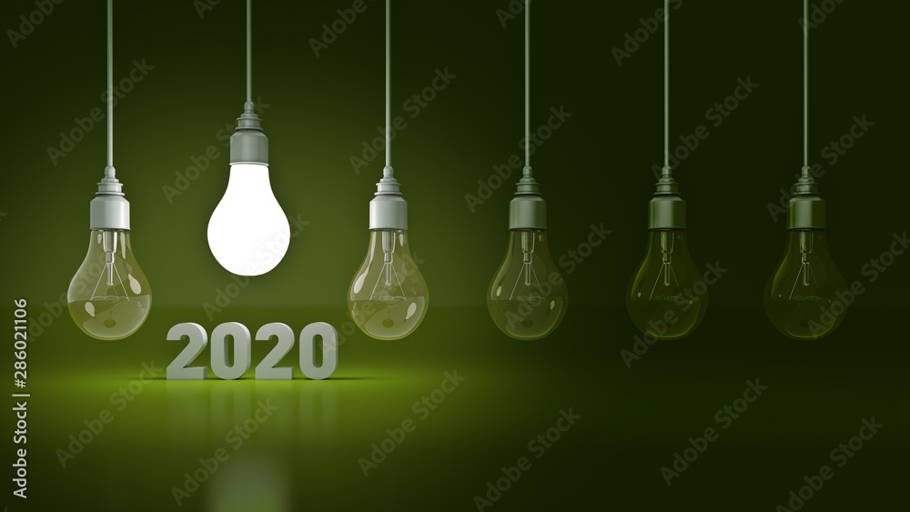 2020 New Year sign inside light bulbs. 3D rendering 2020 New Year sign inside light bulbs. 3D rendering