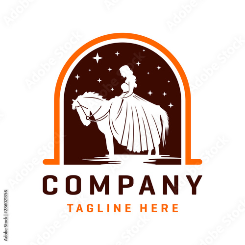 Princess horse riding logo design template