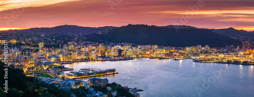 Wellington city and harbour from Mount Victoria at sunset. photo